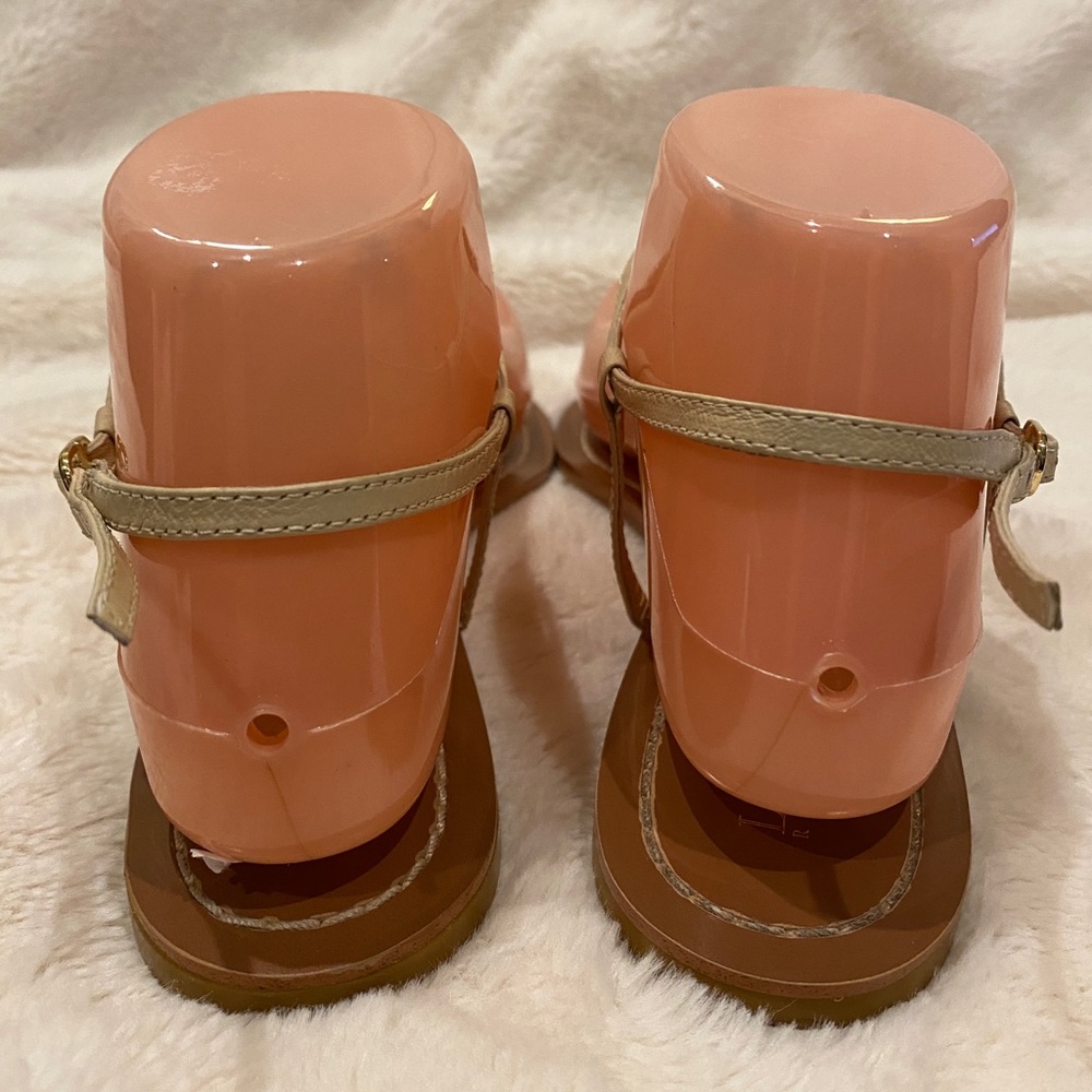 Lauren Ralph Lauren LRL Aina Leather T-Strap Khaki Flat Sandals Size 6.5 VGC - Picture 4 of 10